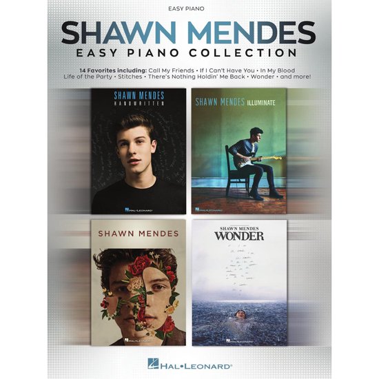 Couverture de la "Shawn Mendes Easy Piano Collection" avec quatre pochettes d'album.