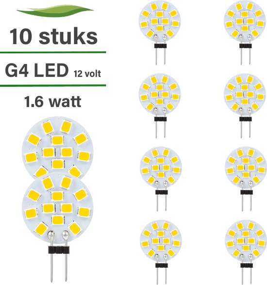 G4 LED lamp / GU4 LED - 10-pack - 12 volt - 1.6W - 2700K warm wit - 120 lumen - Vervangt 15W