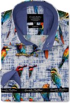Heren Overhemd - Slim Fit - Bird Art - Blauw - Maat L