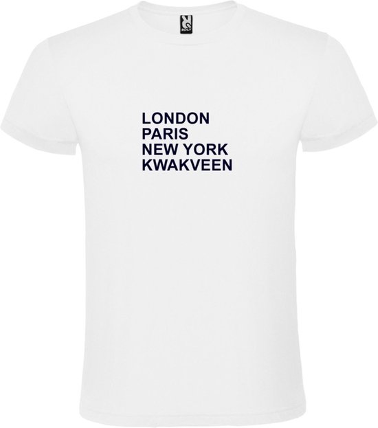 wit T-Shirt met London,Paris, New York , Kwakveen tekst Zwart Size XXXXXL