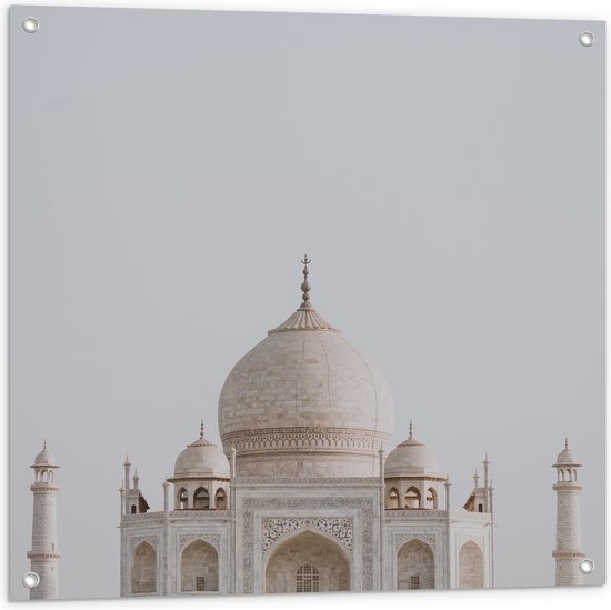WallClassics - Tuinposter – Moskee Taj Mahal - India - 80x80 cm Foto op Tuinposter (wanddecoratie voor buiten en binnen)