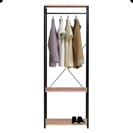 Vasagle Garderobe VASAGLE Kledingrek Met Schoenenbank - Industriële Stijl, Verstelbare Planken, 4-in-1 Opbergoplossing (vintage Bruin/zwart) Industriële Kapstok VASAGLE