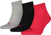 Puma Unisex Quarter Plain (3-pack) - unisex hoge enkelsokken - zwart - rood - Maat: 43-46