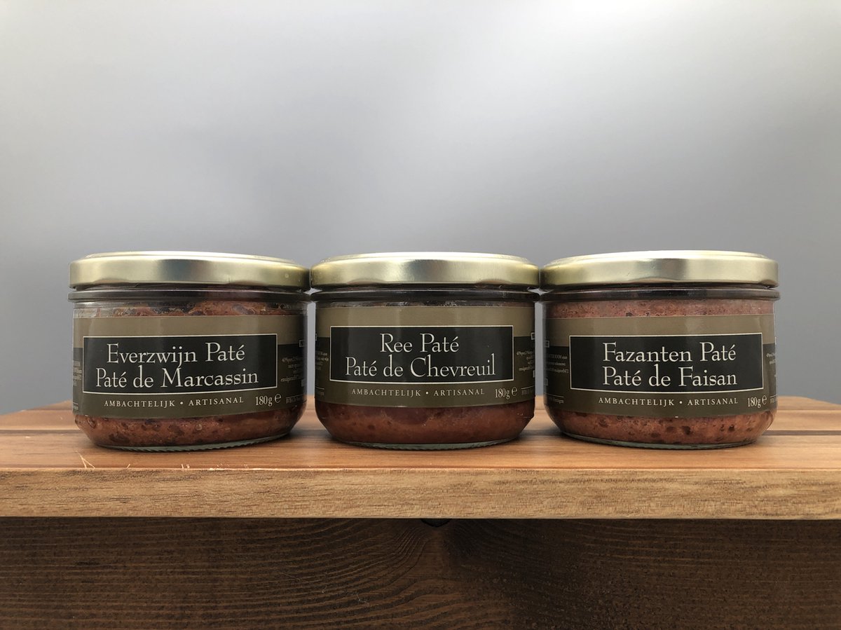 Artisanale wildpatés - De Veurn' Ambachtse - set van 3 x 180g - Everzwijn paté - Fazanten paté - Ree paté