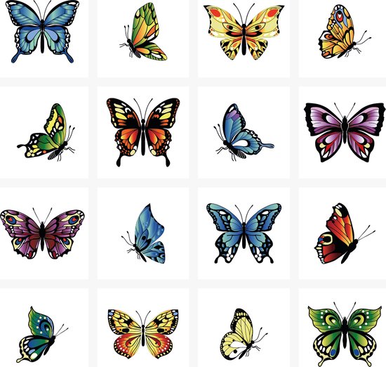 Tegelstickers vlinders-voor badkamer, keuken en toilet-16 stickers per set-zelfklevend