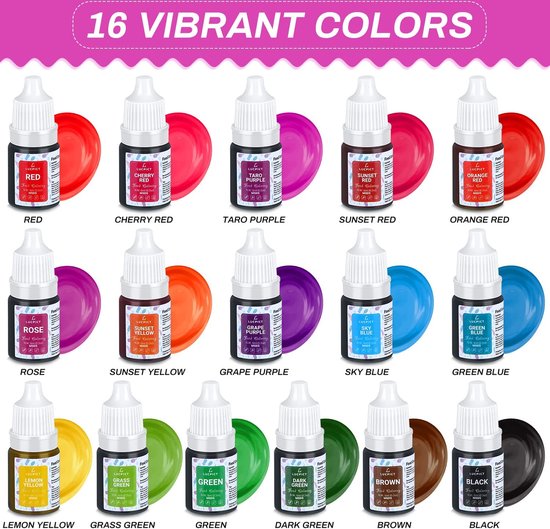 Colorant Alimentaire 16x6ml - Colorant Liquide à Haute Concentration pour  la Cuisson