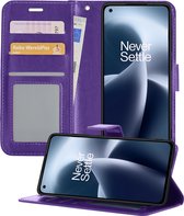 Hoesje Geschikt voor OnePlus Nord 2T Hoesje Book Case Hoes Portemonnee Cover Walletcase - Hoes Geschikt voor OnePlus Nord 2T Hoes Bookcase Hoesje - Paars