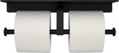 QUVIO Dubbele toiletrolhouder - Met legplank - Toiletrolhouder - Toiletaccessoires - wcrolhouders - Voor 2 wc rollen - Metaal - Zwart