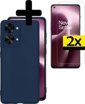 Hoesje Geschikt voor OnePlus Nord 2T Hoesje Siliconen Case Met 2x Screenprotector - Hoes Geschikt voor OnePlus Nord 2T Hoes Siliconen - Donkerblauw