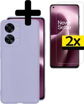 Hoesje Geschikt voor OnePlus Nord 2T Hoesje Siliconen Case Met 2x Screenprotector - Hoes Geschikt voor OnePlus Nord 2T Hoes Siliconen - Lila