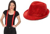 Toppers in concert - Folat - Verkleedkleding set - Glitter hoed/bretels rood volwassenen