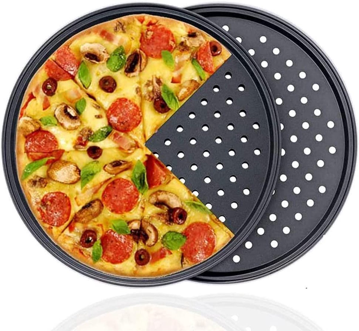2 stuks Pizza Bakpannen, Non-Stick Pizza Pan, Geperforeerde Pizza Tray, Geweldig voor thuis en partij Bakgebruik, Gebruikt om een verscheidenheid aan Pizza's, Taarten