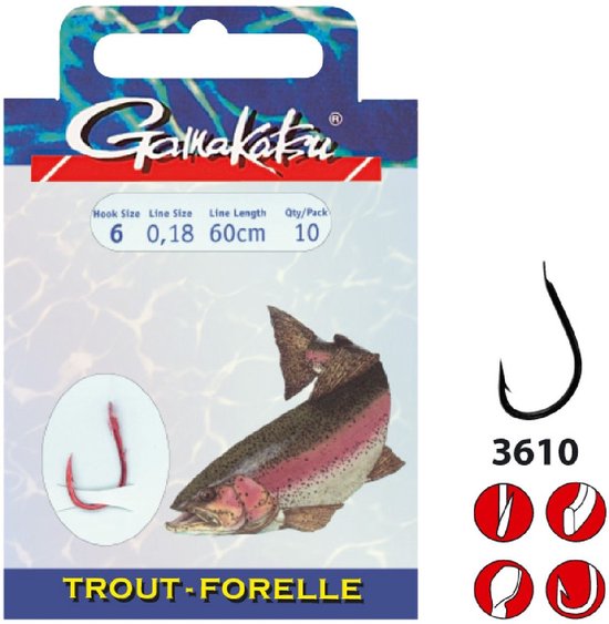 Gamakatsu Onderlijnen Forel Haak 3610N 100cm (10 pcs) - Maat : 100cm - haak 10 - 0.16mm van Gamakatsu — afbeelding 2
