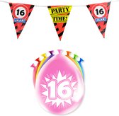 16 Jaar Verjaardag Decoratie Versiering - Feest Versiering - Vlaggenlijn - Ballonnen - Man & Vrouw