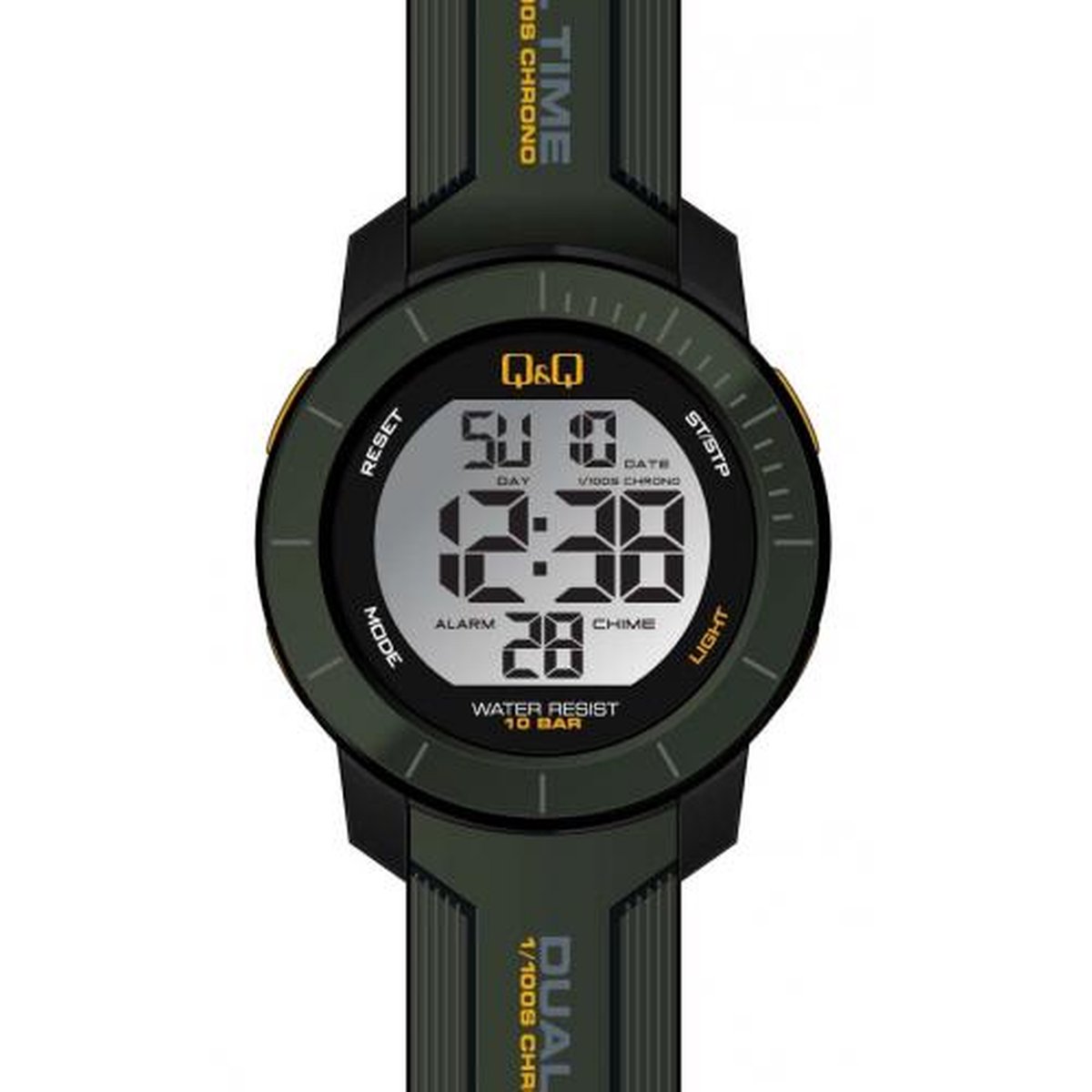 QQ M166J804Y - Horloge - Digitaal - Heren - Mannen - Plastic band - Rond - Kunststof - Datumaanduiding - Stopwatch - Alarm - Tweede tijdzone - Backlight - Waterdicht 10ATM - Groen