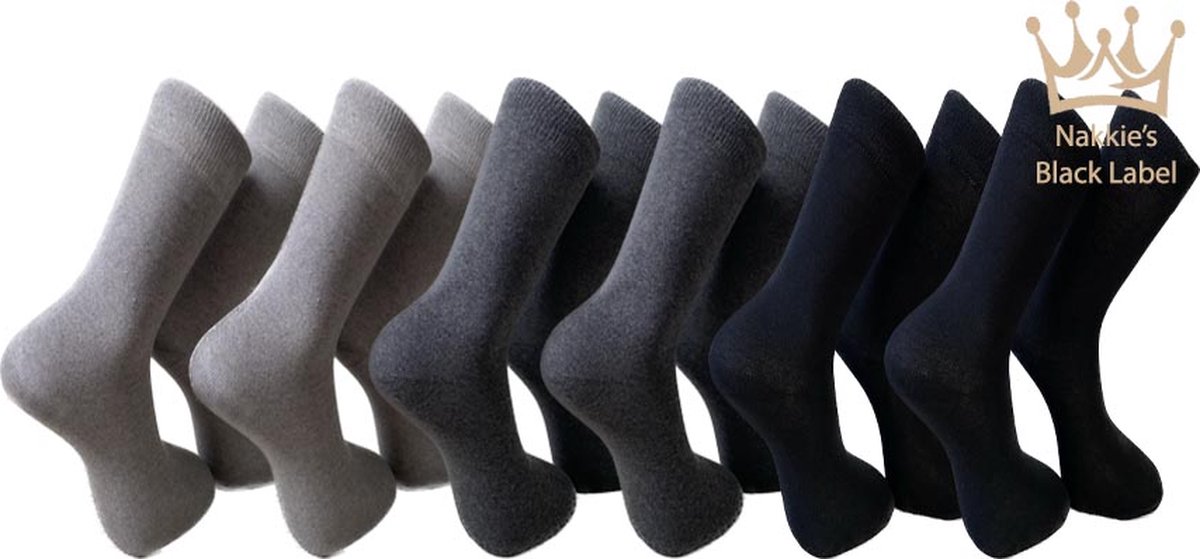 Nakkie’s katoenen sokken - 6 paar - Maat 47/50 - Grijs mix