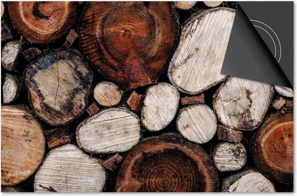 Inductie beschermer 60x52 - afdekplaat inductie mat - Dietrix Kookplaat beschermer - DELUXE - Hout en Boom - Hout stronken bruin wit