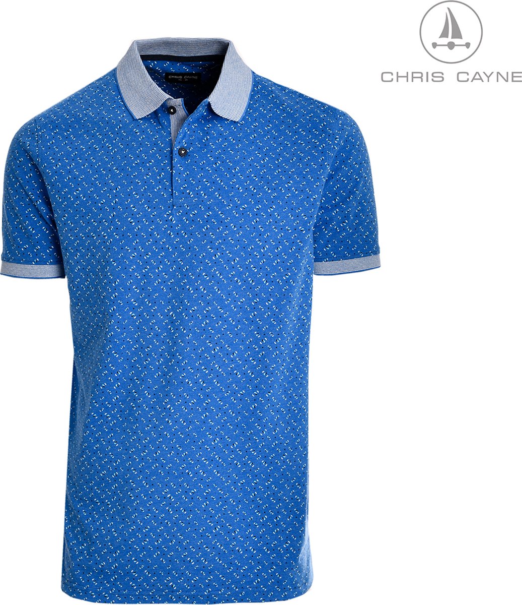 Chris Cayne heren polo - poloshirt 9404 heren - blauw print - Jersey - KM - maat XL