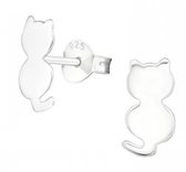 Joy|S - Zilveren kat poes oorbellen - 6 x 10 mm - egaal - kinderoorbellen