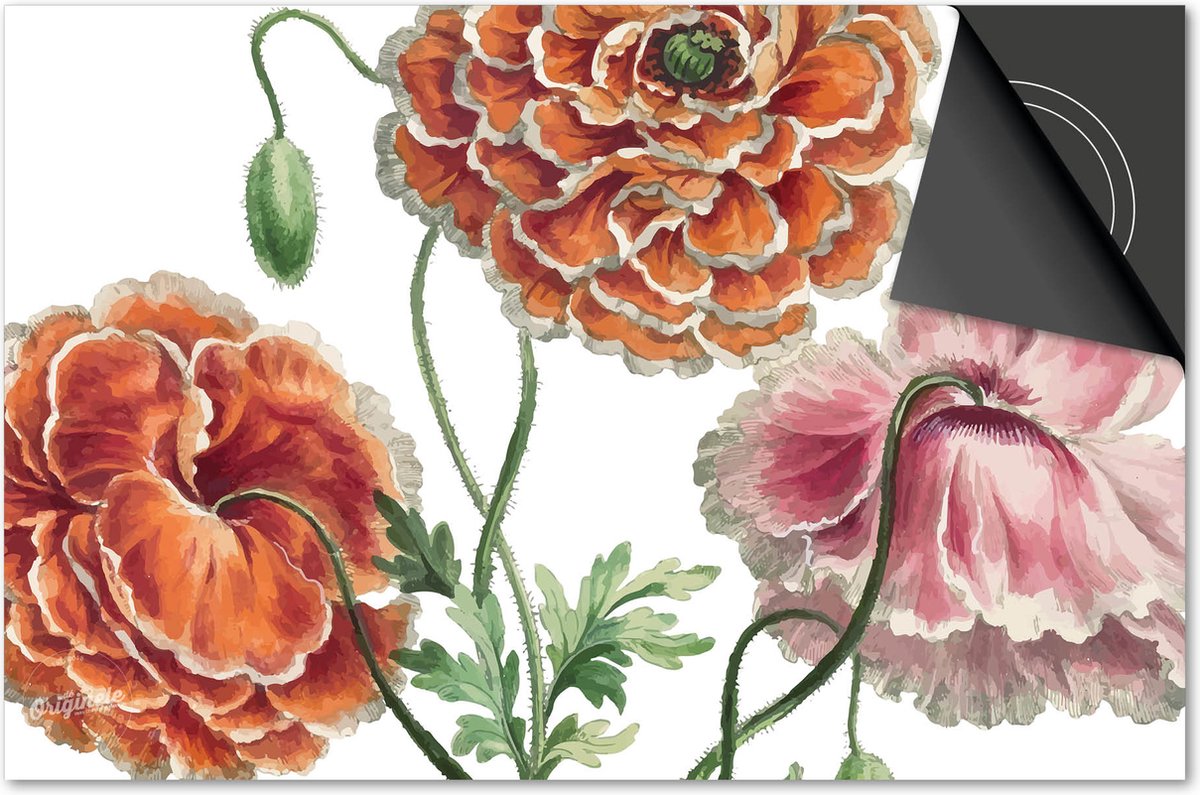 Inductie beschermer 78x52 - afdekplaat inductie mat - Dietrix Kookplaat beschermer - DELUXE - Botanical - Roze bloemen