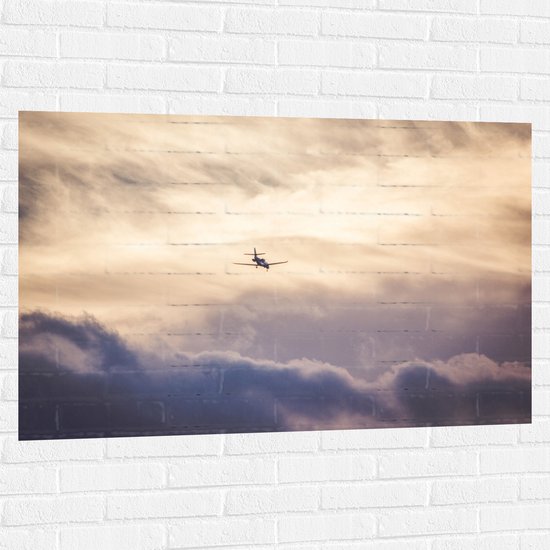 Muursticker - Vliegtuig tussen de Wolken - 120x80 cm Foto op Muursticker
