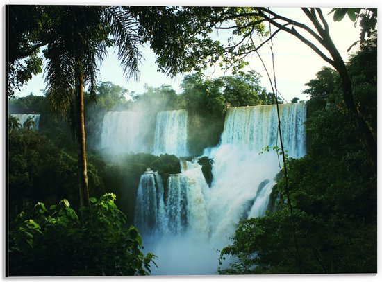 Dibond - Grote Waterval in Oerwoud - 40x30 cm Foto op Aluminium (Wanddecoratie van metaal)