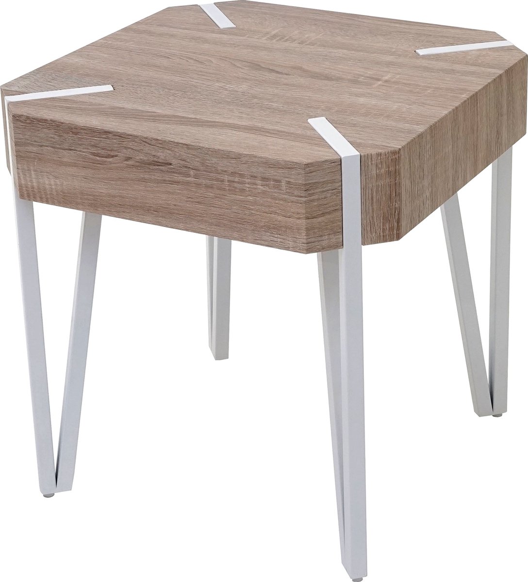 Kos T574 salontafel, bijzettafel, 52x50x50cm MVG-gecertificeerd ~ eiken, lichtgekleurde metalen poten
