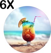 BWK Luxe Ronde Placemat - Tropische Cocktail op het Strand - Set van 6 Placemats - 50x50 cm - 2 mm dik Vinyl - Anti Slip - Afneembaar