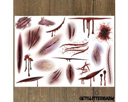 GetGlitterBaby® - Wonden Tattoos / Halloween Decoratie Versiering / Carnaval Schmink Make Up Plak / Tijdelijke Fake Tattoo / Nep Tatoeage - Wond / Bloed / Snee / Snijwond