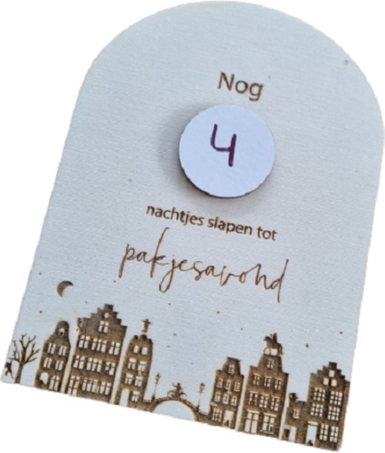 aftelkalender sinterklaas - hout - 20 cm - aftellen sinterklaas