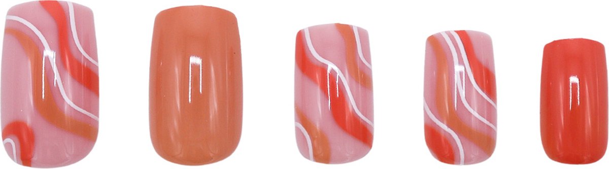 Goedkoopste Boozyshop ® Nepnagels Waves Orange - Plaknagels Oranje - 24 Stuks - Kunstnagels - Press On Nails - Manicure - Nail Art - Plaknagels met Lijm - French Nails