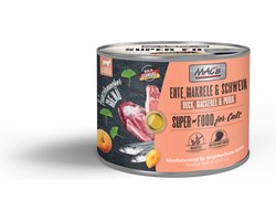 MAC's Superfood Kattenvoer Fijnproever Natvoer Blik - Eend, Makreel & Varkensvlees 6x 200g - zeer hoog vleesgehalte van 96,8% MAC's Superfood Kattenvoer Fijnproever Natvoer Blik - Eend, Makreel & Varkensvlees 6x 200g - zeer hoog vleesgehalte van 96,8%