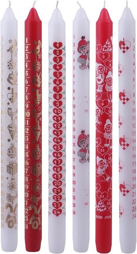 Adventskaarsen - 30 cm - Adventskaars kalender per 6 stuks - kerst - kerstverlichting