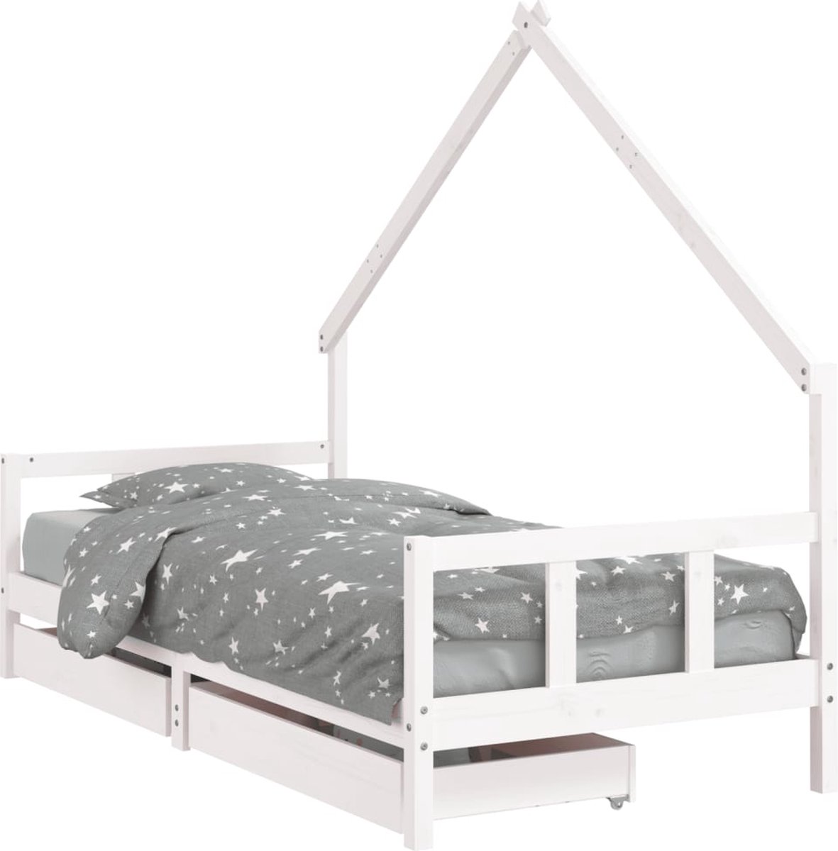 vidaXL Kinderbedframe - met - lades - 90x190 - cm - massief - grenenhout - wit