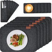 18-delige placemats, afwasbaar, 6 onderzetters, 6 bestekhoezen, onderzetters, antraciet, onderzetters, vilten set