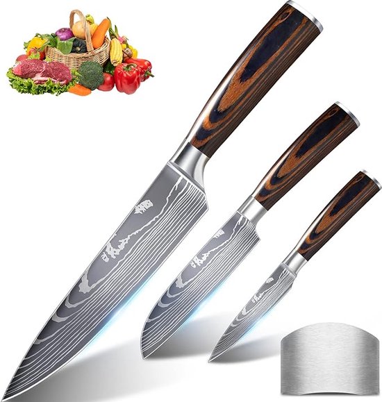 Couteau de chef professionnel, couteau de cuisine 20 cm + couteau Santoku  13,5 cm +