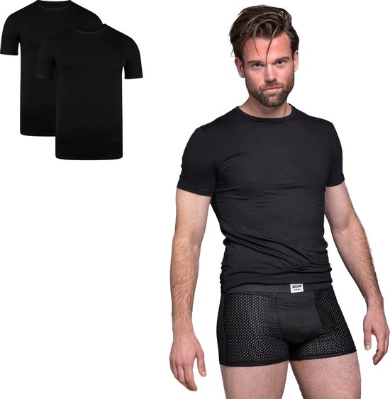 BOXR Underwear - Bamboe T-Shirt Heren - Ronde Hals - Zwart - S - Zijdezacht - Thermo Control- Ondershirt Heren - 2-Pack