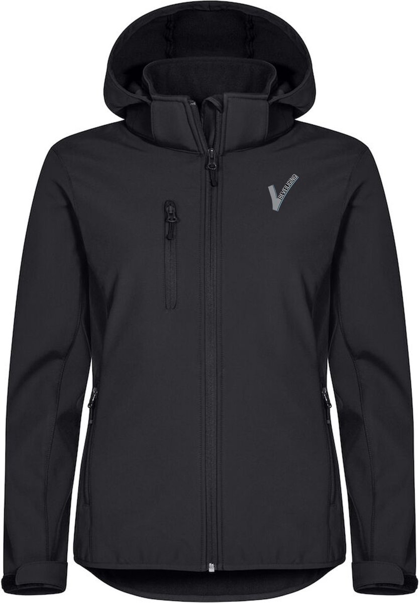 Clique Security / Beveiliging Softshell Jas capuchon Dames met Borst- en Ruglogo - Zwart - Maat XS / 34 - VOOR PROFESSIONALS