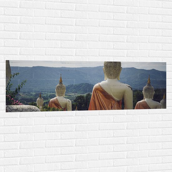 Muursticker - Buddhas - Bloemen - Bergen - Bomen - 150x50 cm Foto op Muursticker
