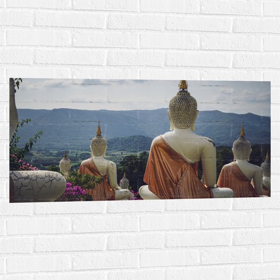 Muursticker - Buddhas - Bloemen - Bergen - Bomen - 100x50 cm Foto op Muursticker