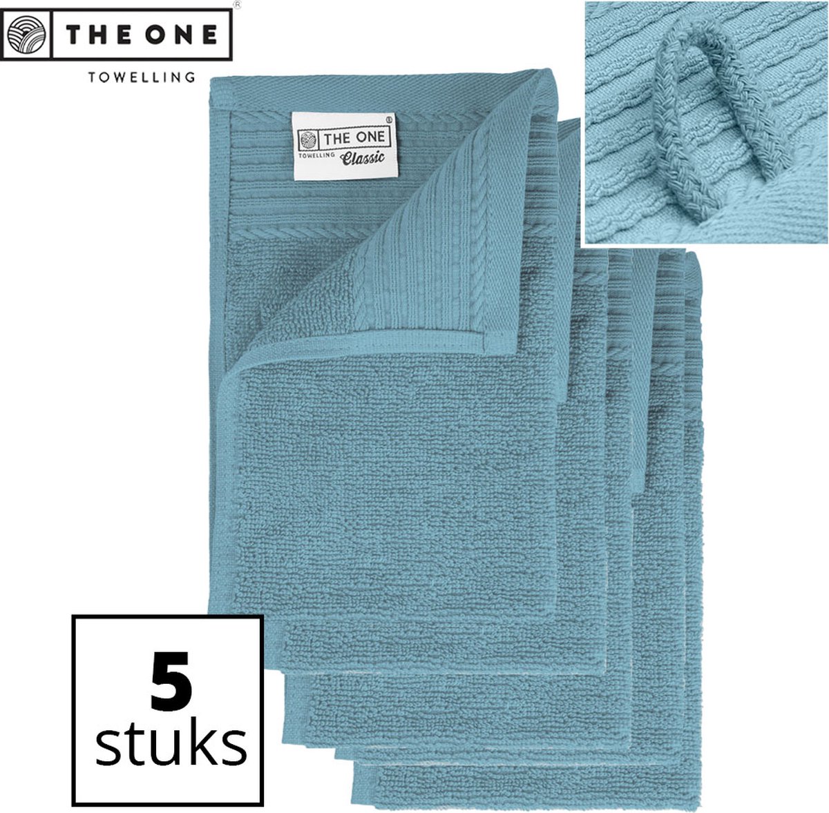 The One Towelling Classic Gastendoeken - Voordeelverpakking - Hoge vochtopname - 100% Zacht katoen - 30 x 50 cm - Petrol - 5 Stuks