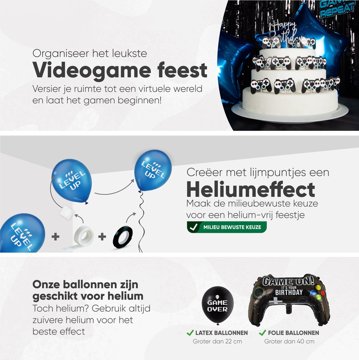 Fissaly 107 Stuks Video Game Verjaardag Versiering Set met Ballonnen - Blauw — afbeelding 6