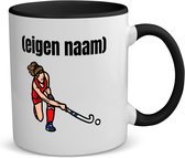 Akyol - hockey vrouw met eigen naam koffiemok - theemok - zwart - Hockey - atleten - mok met eigen naam - iemand die houdt van hockey - verjaardag - cadeau - kado - 350 ML inhoud
