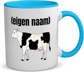 Akyol - koe met eigen naam koffiemok - theemok - blauw - Koe - boeren/koeien liefhebbers - mok met eigen naam - iemand die houdt van koeien - verjaardag - cadeau - kado - geschenk - 350 ML inhoud