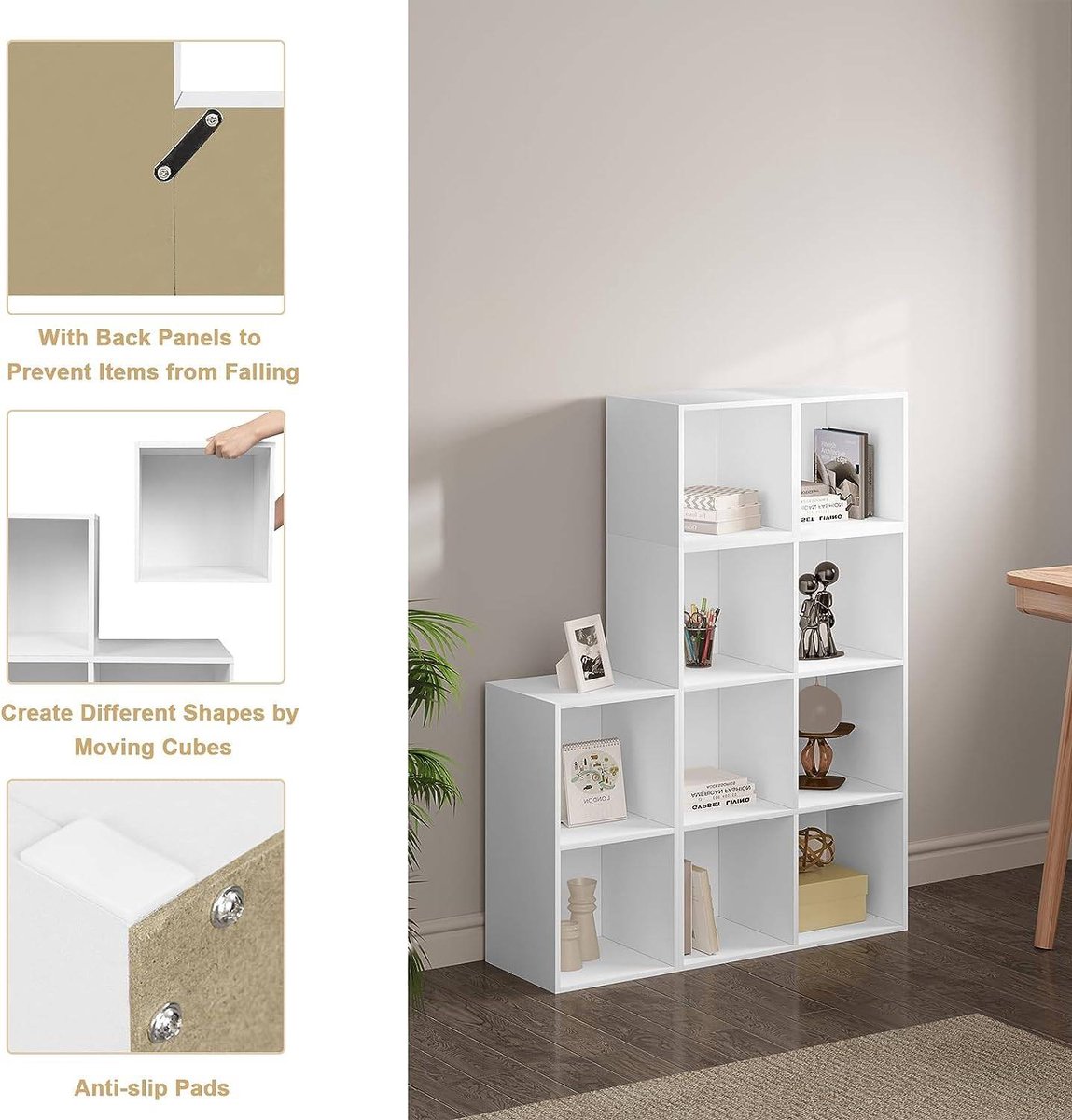 WOLTU Boekenkast Trapvormig 6 Vakken - 90x90x30 Cm Licht Eiken Kubusrek