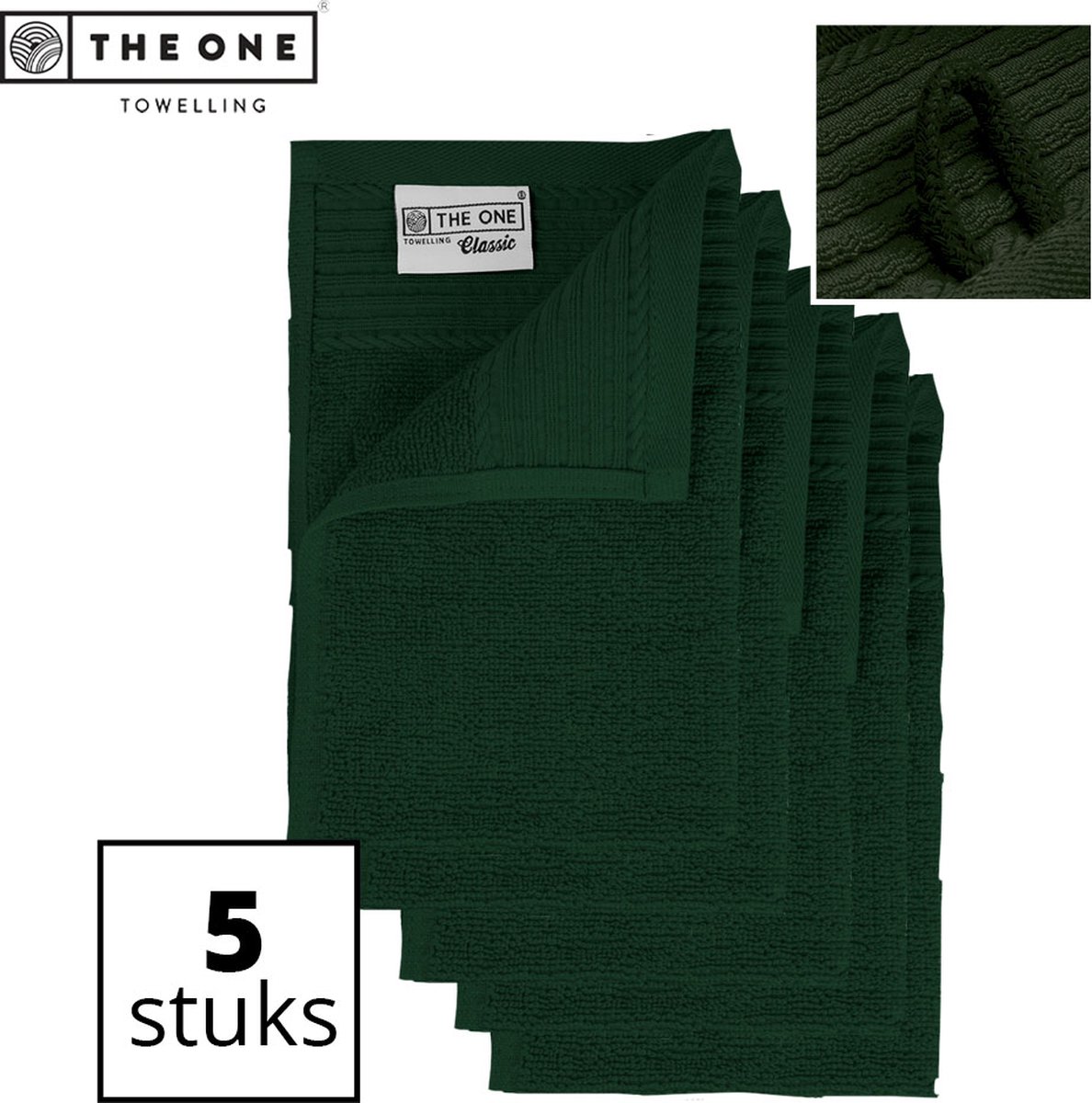 The One Towelling Classic Gastendoeken - 30 x 50 cm - 5 Stuks - Voordeelverpakking - Hoge vochtopname - 100% Zacht katoen - Donkergroen