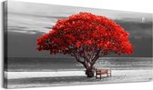Afbeeldingen boom rood, bomen natuur canvas foto's, 1-delige wandafbeeldingen woonkamer, modern geluksboom kunstdruk, wanddecoratie voor slaapkamer, keuken, eetkamer en kantoor (50 cm x 100 cm)