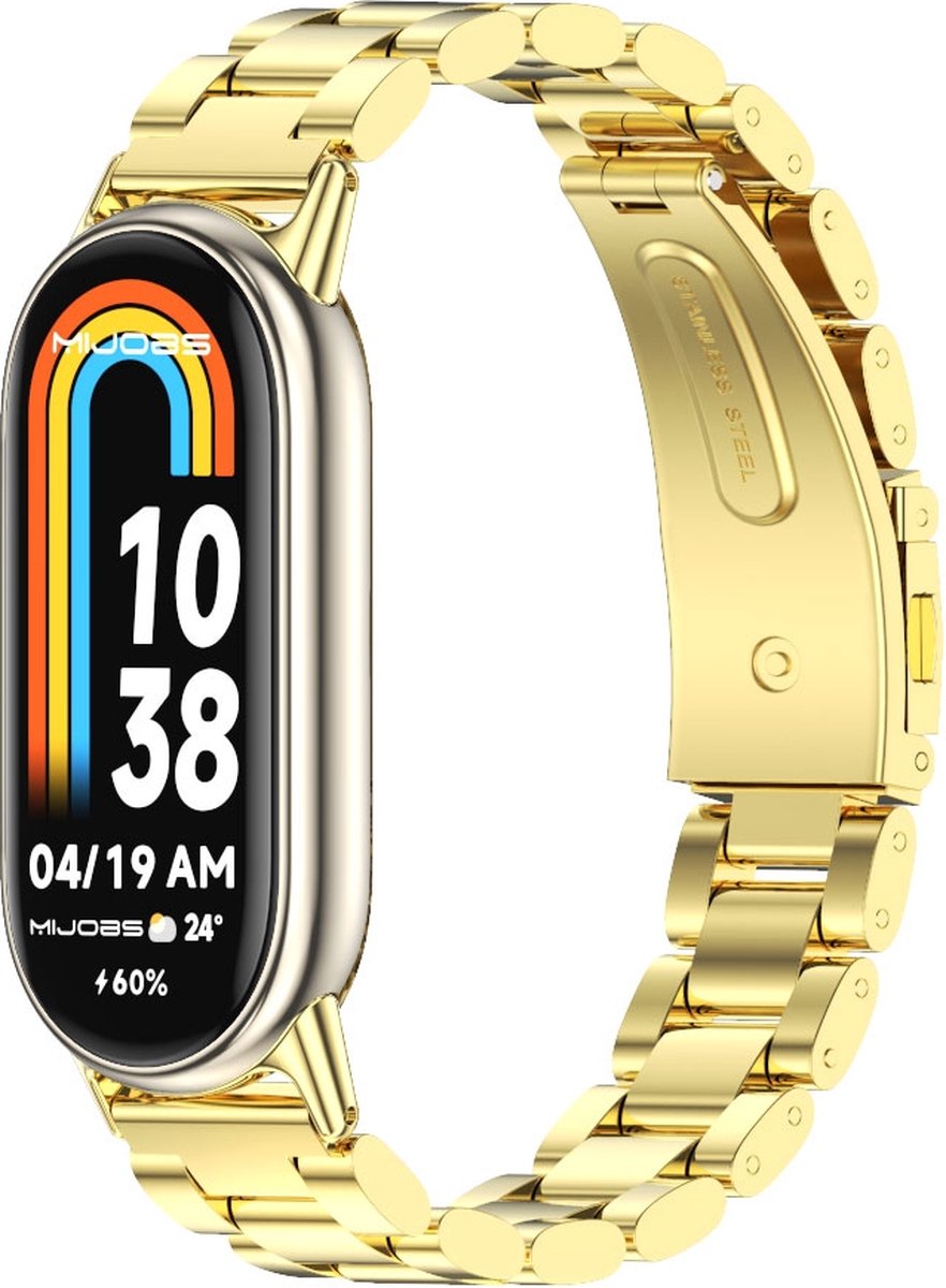 By Qubix - Stalen schakelband - Goud - Geschikt voor Xiaomi Smart Band 8 / 9 / 10