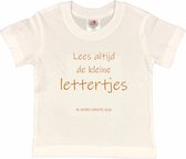 Shirt Aankondiging zwangerschap "Lees altijd de kleine lettertjes (ik word grote zus)" | korte mouw | Wit/tan | maat 134/140 zwangerschap aankondiging bekendmaking Baby big bro Sis Sister