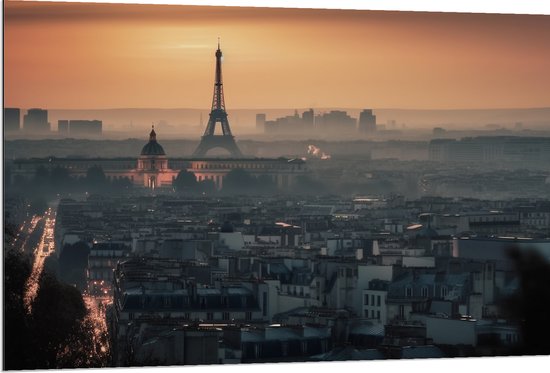 Dibond - Eiffeltoren - Parijs - Stad - Gebouw - 120x80 cm Foto op Aluminium (Wanddecoratie van metaal)